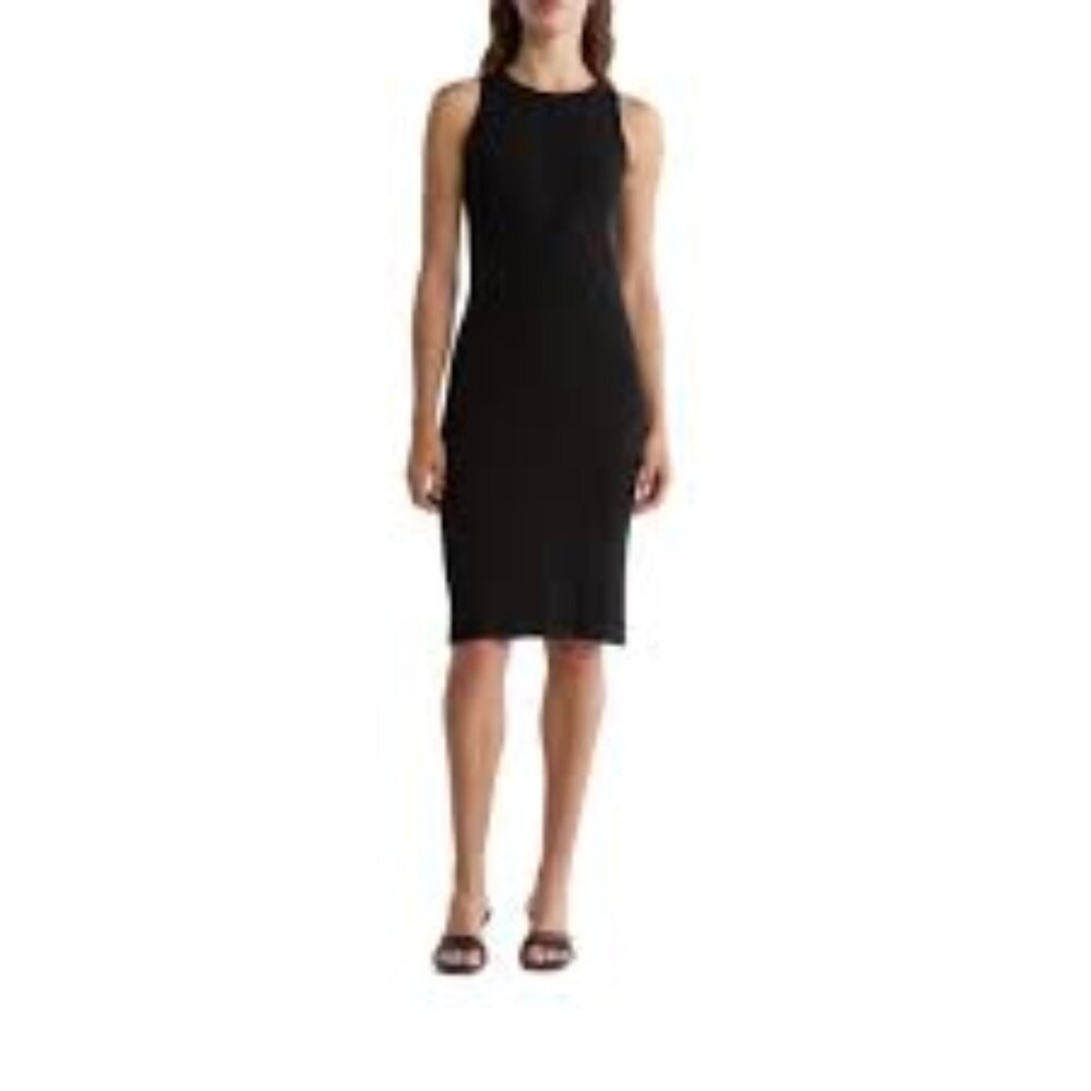 Vince Womens Classic Sleeveless Ribbed Cotton Midi Dress Extra Large (XL) Black